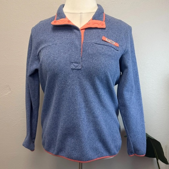 Columbia Tops - Columbia Blue & Orange PFG Harborside Fleece Pullover - Size XL